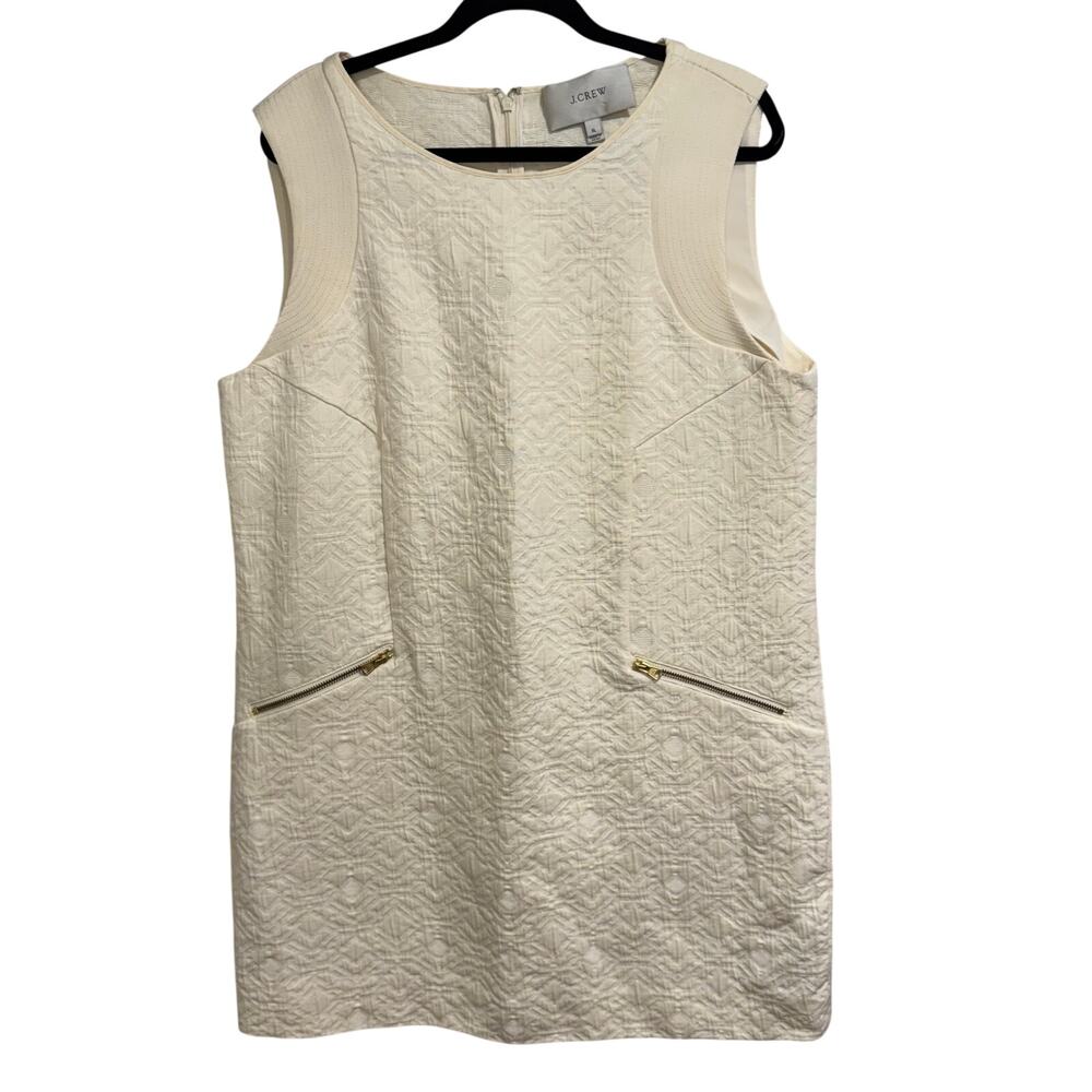 J.Crew Womens Cream Gold Zipper Pocket Jacquard Textured Sheath Dress Size XL